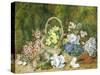 Spring Flowers and a Bird's Nest on a Mossy Bank-George Clare-Stretched Canvas