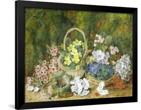 Spring Flowers and a Bird's Nest on a Mossy Bank-George Clare-Framed Giclee Print