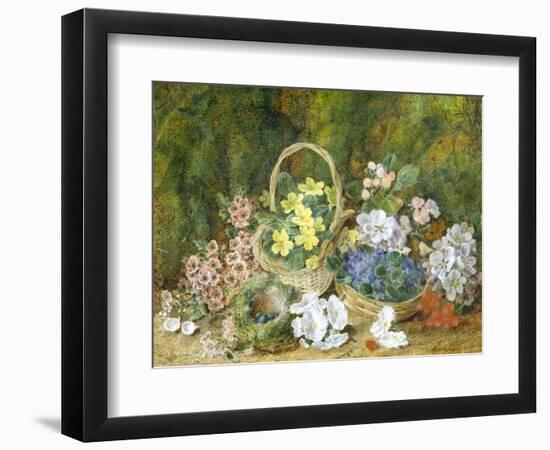 Spring Flowers and a Bird's Nest on a Mossy Bank-George Clare-Framed Premium Giclee Print