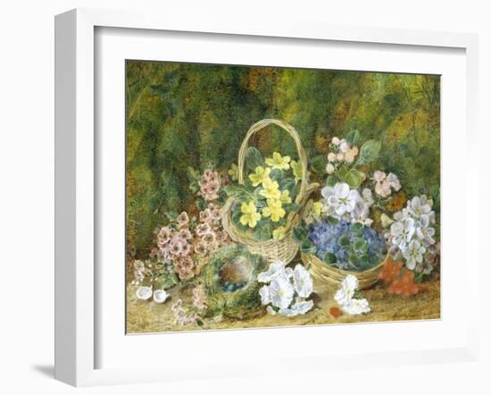 Spring Flowers and a Bird's Nest on a Mossy Bank-George Clare-Framed Giclee Print