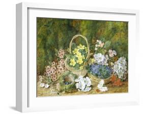 Spring Flowers and a Bird's Nest on a Mossy Bank-George Clare-Framed Giclee Print