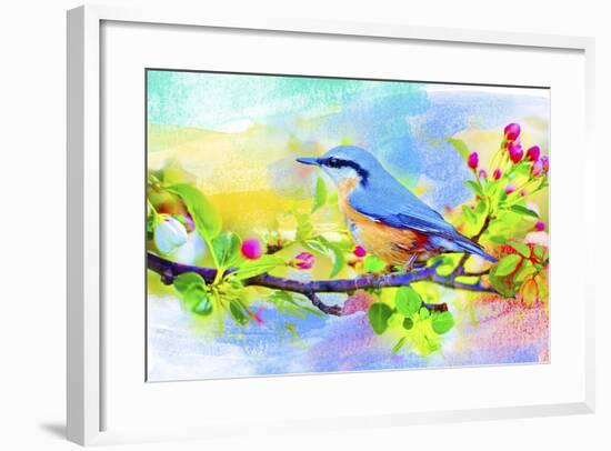Spring Flowers And Bird 6-Ata Alishahi-Framed Giclee Print