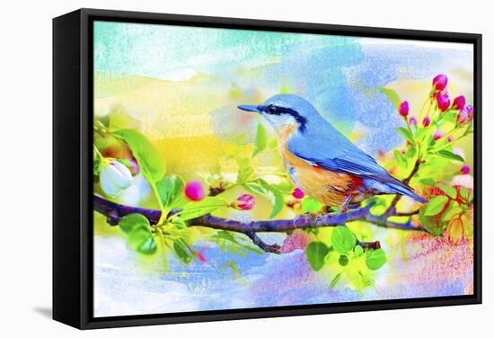 Spring Flowers And Bird 6-Ata Alishahi-Framed Stretched Canvas