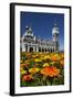 Spring Flowers and Railway Station, Dunedin, South Island, New Zealand-David Wall-Framed Photographic Print