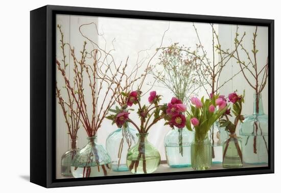 Spring Flowers in Glass Bottles VII-Cora Niele-Framed Stretched Canvas