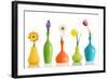 Spring Flowers In Vases Isolated On White-Acik-Framed Art Print