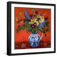 Spring Flowers on Red, 2017 (Acrylic)-Ann Oram-Framed Giclee Print