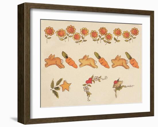 Spring Flowers, Rabbits, Carrots-Beverly Johnston-Framed Giclee Print