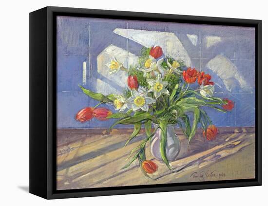 Spring Flowers with Window Reflections, 1994-Timothy Easton-Framed Stretched Canvas