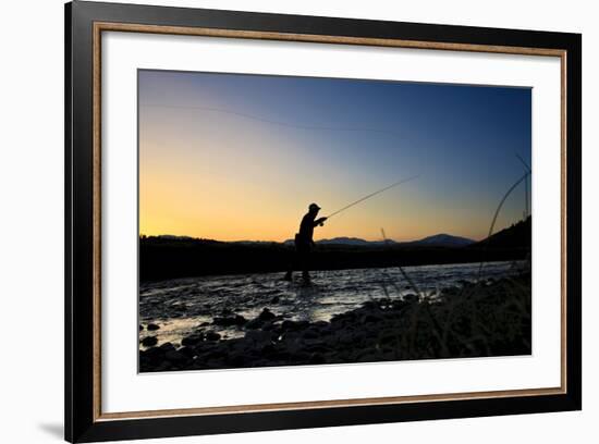 Spring Fly Fishing At Dusk Outside Of Fairplay Colorado The Mosquito Range Looms In The Background-Liam Doran-Framed Photographic Print