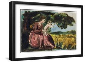 Spring, from 'Songs of Innocence', 1789 (Coloure-Printed Relief Etching with W/C on Paper)-William Blake-Framed Giclee Print