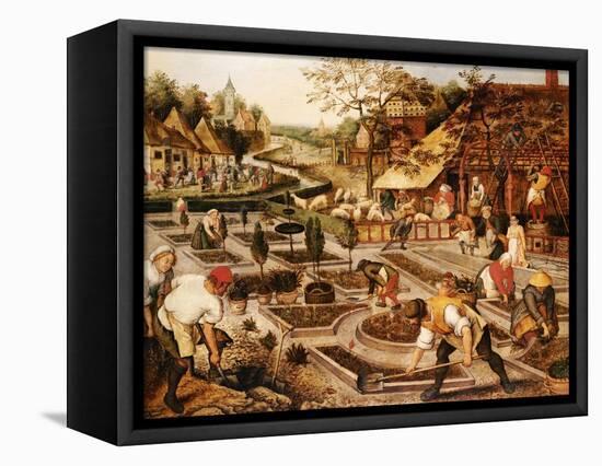 Spring: Gardeners, Sheep Shearers and Peasants Merrymaking-Pieter Bruegel the Elder-Framed Stretched Canvas
