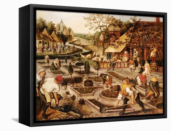 Spring: Gardeners, Sheep Shearers and Peasants Merrymaking-Pieter Bruegel the Elder-Framed Stretched Canvas