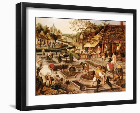 Spring: Gardeners, Sheep Shearers and Peasants Merrymaking-Pieter Bruegel the Elder-Framed Giclee Print