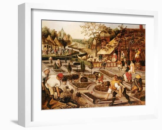 Spring: Gardeners, Sheep Shearers and Peasants Merrymaking-Pieter Bruegel the Elder-Framed Giclee Print