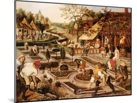 Spring: Gardeners, Sheep Shearers and Peasants Merrymaking-Pieter Bruegel the Elder-Mounted Giclee Print