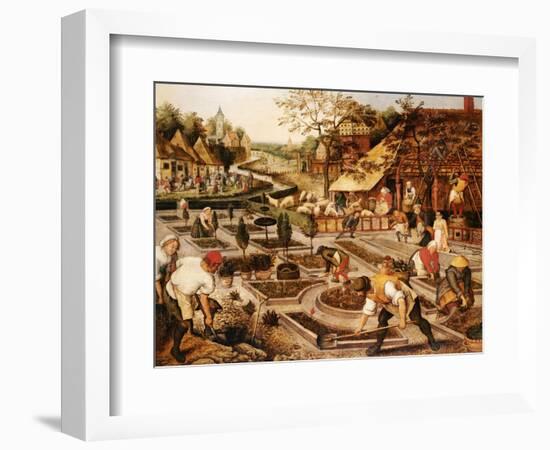 Spring: Gardeners, Sheep Shearers and Peasants Merrymaking-Pieter Bruegel the Elder-Framed Giclee Print