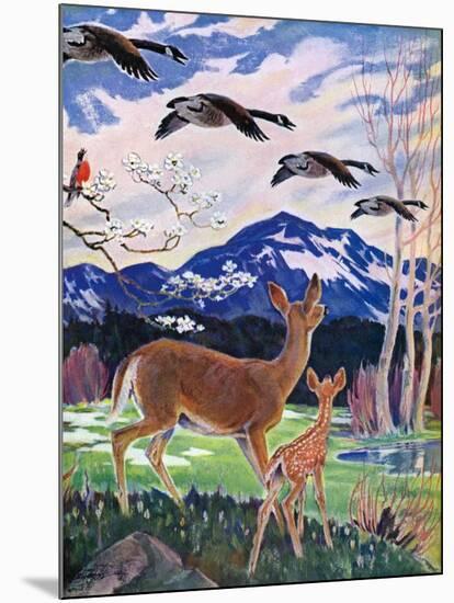 "Spring in the Meadow,"March 1, 1938-Paul Bransom-Mounted Giclee Print