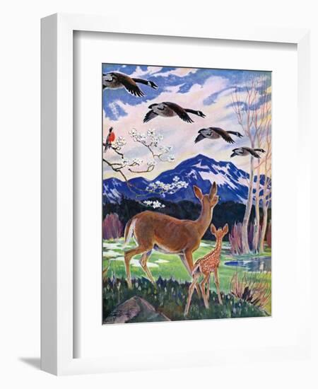 "Spring in the Meadow,"March 1, 1938-Paul Bransom-Framed Giclee Print