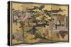 Spring in the Palace, Six-Fold Screen from 'The Tale of Genji', C.1650-Japanese-Stretched Canvas
