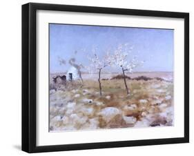 Spring (Landscape with Blooming Almond Trees and Trullo House)-Giuseppe De Nittis-Framed Art Print