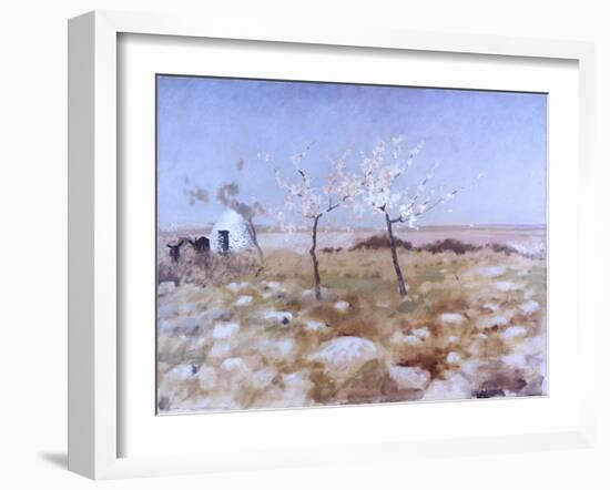 Spring (Landscape with Blooming Almond Trees and Trullo House)-Giuseppe De Nittis-Framed Art Print