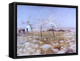 Spring (Landscape with Blooming Almond Trees and Trullo House)-Giuseppe De Nittis-Framed Stretched Canvas