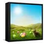 Spring Meadow with Rabbit and Easter Eggs-egal-Framed Stretched Canvas