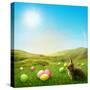 Spring Meadow with Rabbit and Easter Eggs-egal-Stretched Canvas