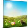 Spring Meadow with Rabbit and Easter Eggs-egal-Mounted Photographic Print