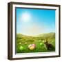 Spring Meadow with Rabbit and Easter Eggs-egal-Framed Photographic Print