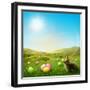 Spring Meadow with Rabbit and Easter Eggs-egal-Framed Photographic Print