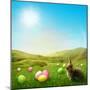 Spring Meadow with Rabbit and Easter Eggs-egal-Mounted Photographic Print