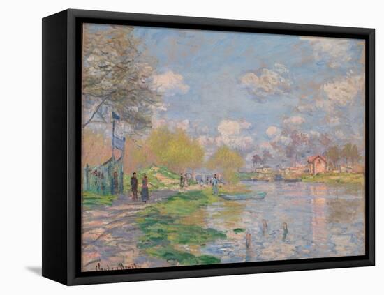 Spring on the Seine-Claude Monet-Framed Stretched Canvas
