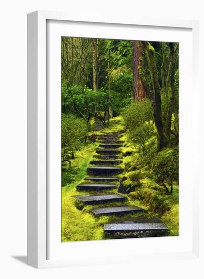 Spring on the Steps, Portland Japanese Garden, Portland, Oregon, USA-Michel Hersen-Framed Photographic Print