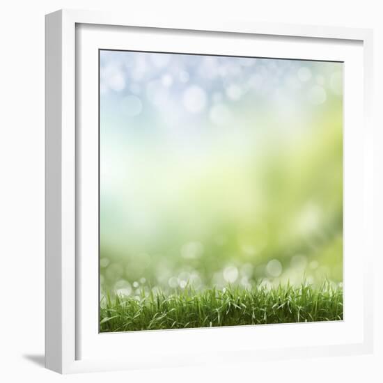 Spring or Summer Season Abstract Nature Background with Grass and Blue Sky in the Back-Krivosheev Vitaly-Framed Art Print