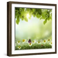 Spring or Summer Season Abstract Nature Background with Grass and Blue Sky in the Back-Krivosheev Vitaly-Framed Art Print