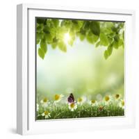 Spring or Summer Season Abstract Nature Background with Grass and Blue Sky in the Back-Krivosheev Vitaly-Framed Art Print