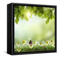 Spring or Summer Season Abstract Nature Background with Grass and Blue Sky in the Back-Krivosheev Vitaly-Framed Stretched Canvas