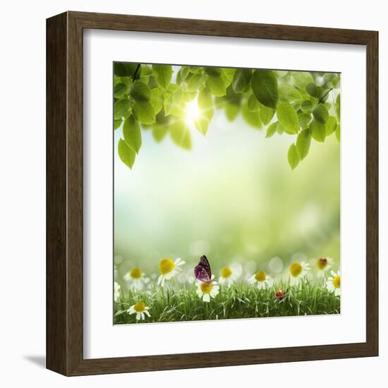 Spring or Summer Season Abstract Nature Background with Grass and Blue Sky in the Back-Krivosheev Vitaly-Framed Art Print