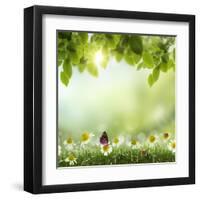 Spring or Summer Season Abstract Nature Background with Grass and Blue Sky in the Back-Krivosheev Vitaly-Framed Art Print