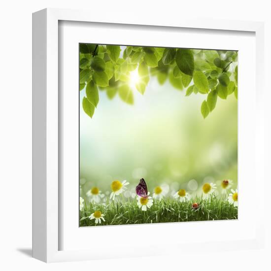 Spring or Summer Season Abstract Nature Background with Grass and Blue Sky in the Back-Krivosheev Vitaly-Framed Art Print