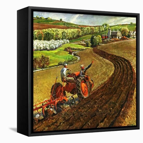 "Spring Plowing,"May 1, 1945-Peter Helck-Framed Stretched Canvas