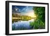 Spring River and Green Forest at Sunset-Givaga-Framed Photographic Print