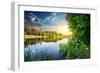 Spring River and Green Forest at Sunset-Givaga-Framed Photographic Print