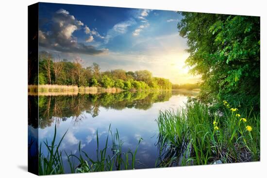 Spring River and Green Forest at Sunset-Givaga-Stretched Canvas