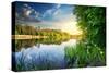 Spring River and Green Forest at Sunset-Givaga-Stretched Canvas