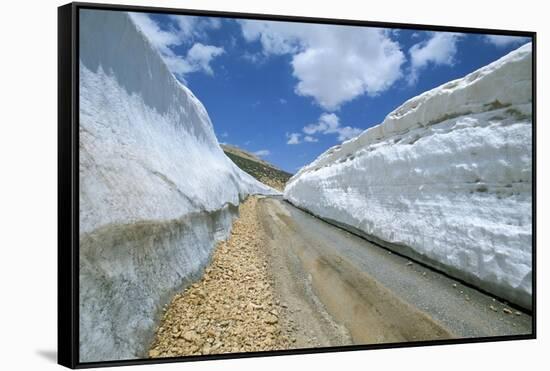 Spring Snow on Road Crossing the Mount Lebanon Range Near Bcharre, Lebanon, Middle East-Gavin Hellier-Framed Stretched Canvas