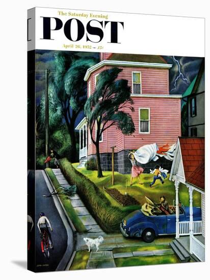 "Spring Storm Blowing In" Saturday Evening Post Cover, April 26, 1952-John Falter-Stretched Canvas