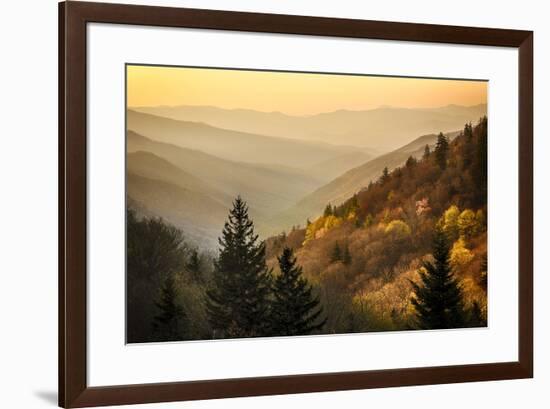 Spring sunrise from Oconaluftee Valley Overlook, U.S. Hwy. 441 or Newfound Gap Road, Great Smoky Mo-Adam Jones-Framed Photographic Print